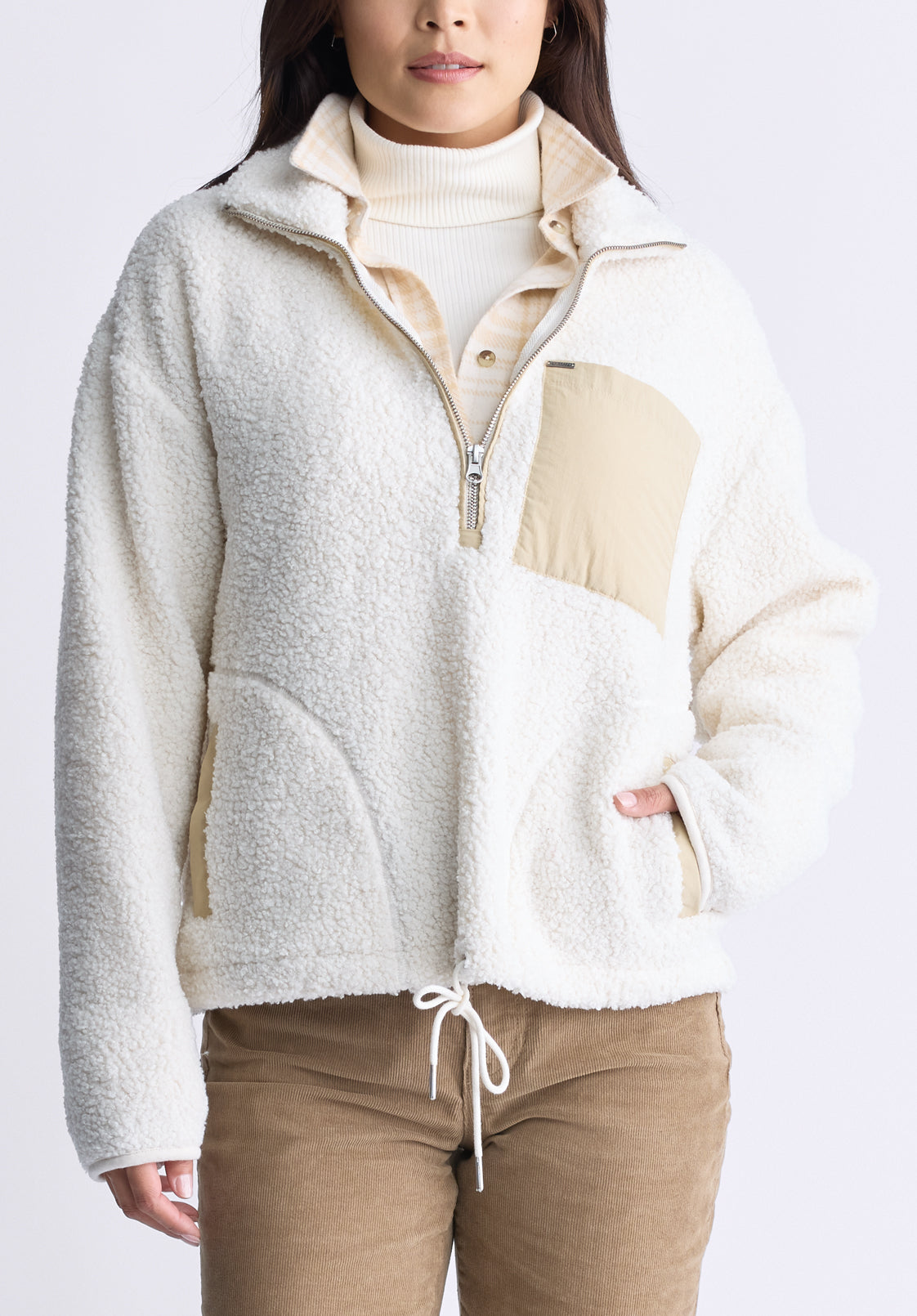 Sena Women's Sherpa Jacket with Chest Pocket. Egret White - JK0036F