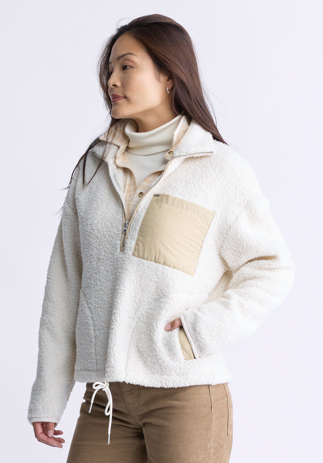 Sena Women's Sherpa Jacket with Chest Pocket. Egret White - JK0036F