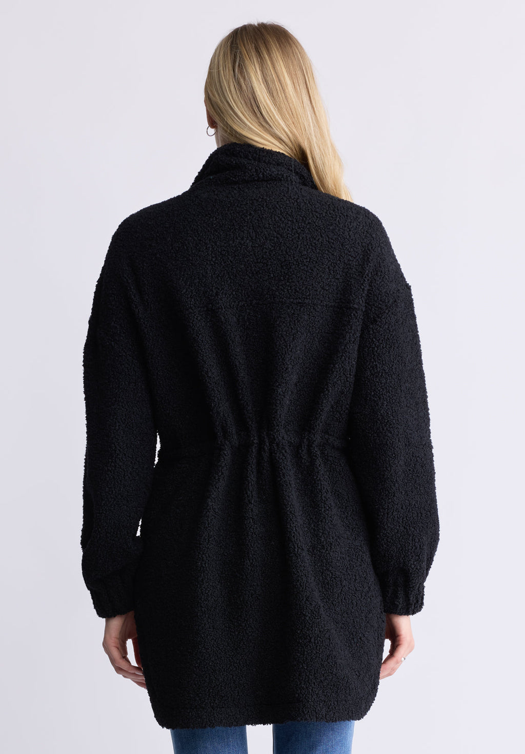 Citra Women's Cinch-Waist Full-Zip Sherpa Coat. Black  - JK0038F