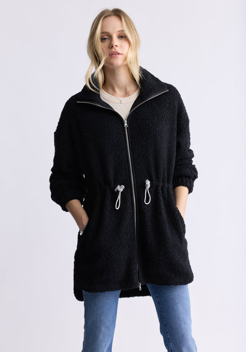 Citra Women's Cinch-Waist Full-Zip Sherpa Coat. Black  - JK0038F