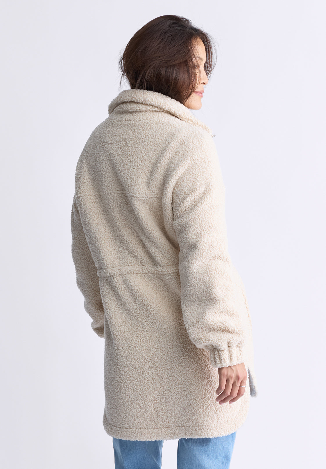 Citra Women's Cinch-Waist Full-Zip Sherpa Coat. Oatmeal  - JK0038F