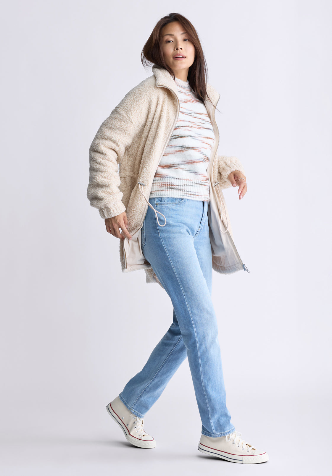 Citra Women's Cinch-Waist Full-Zip Sherpa Coat. Oatmeal  - JK0038F