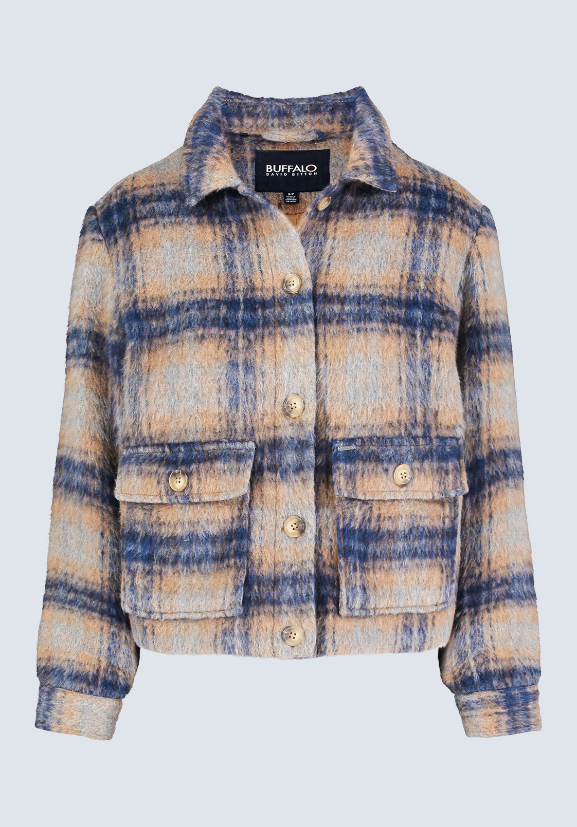 Avalee Women's Buttoned Plaid Jacket with Pockets. Grey & Navy - JK0039F