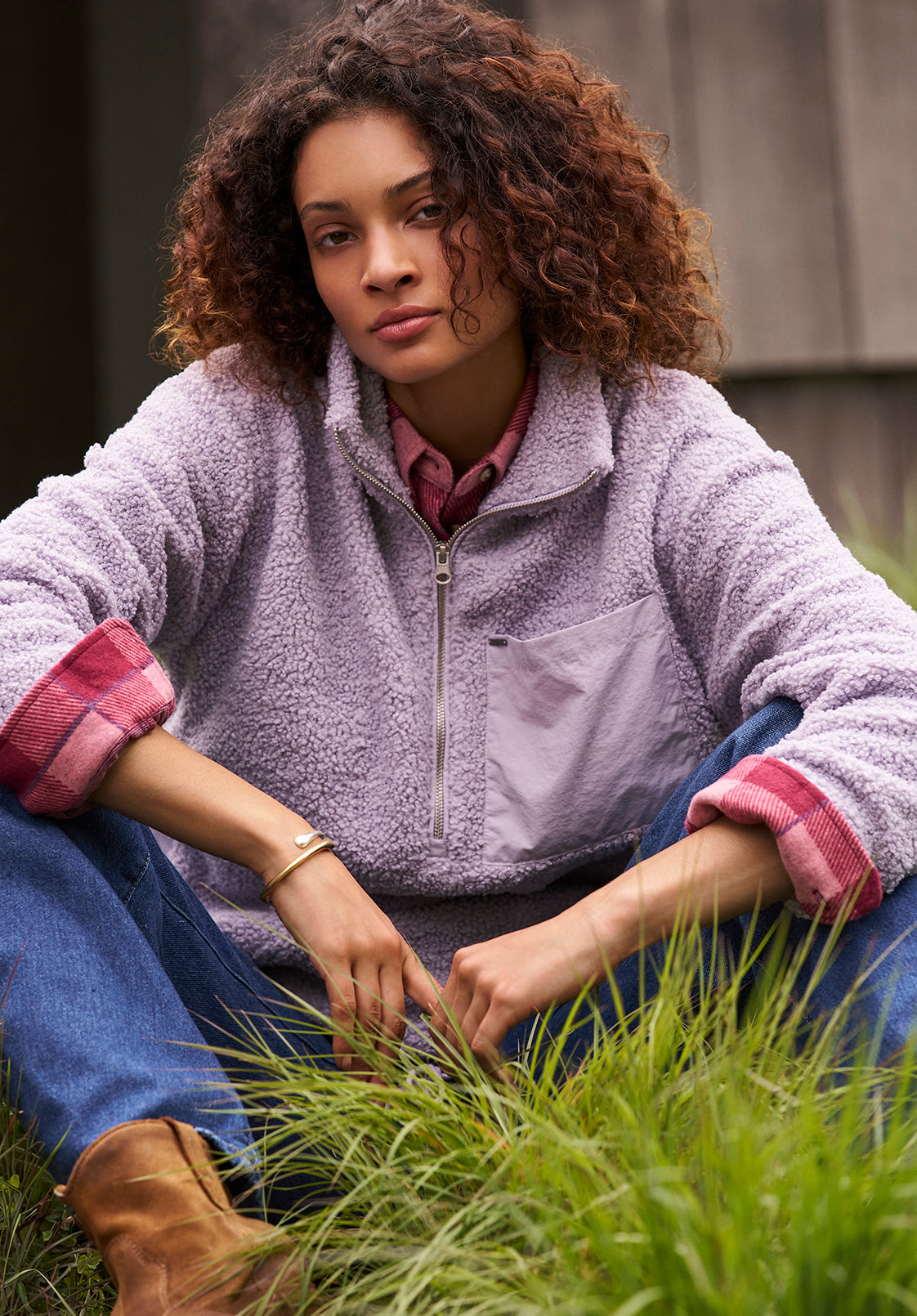 Sena Women's Sherpa Jacket with Chest Pocket. Thistle Purple - JK0036F