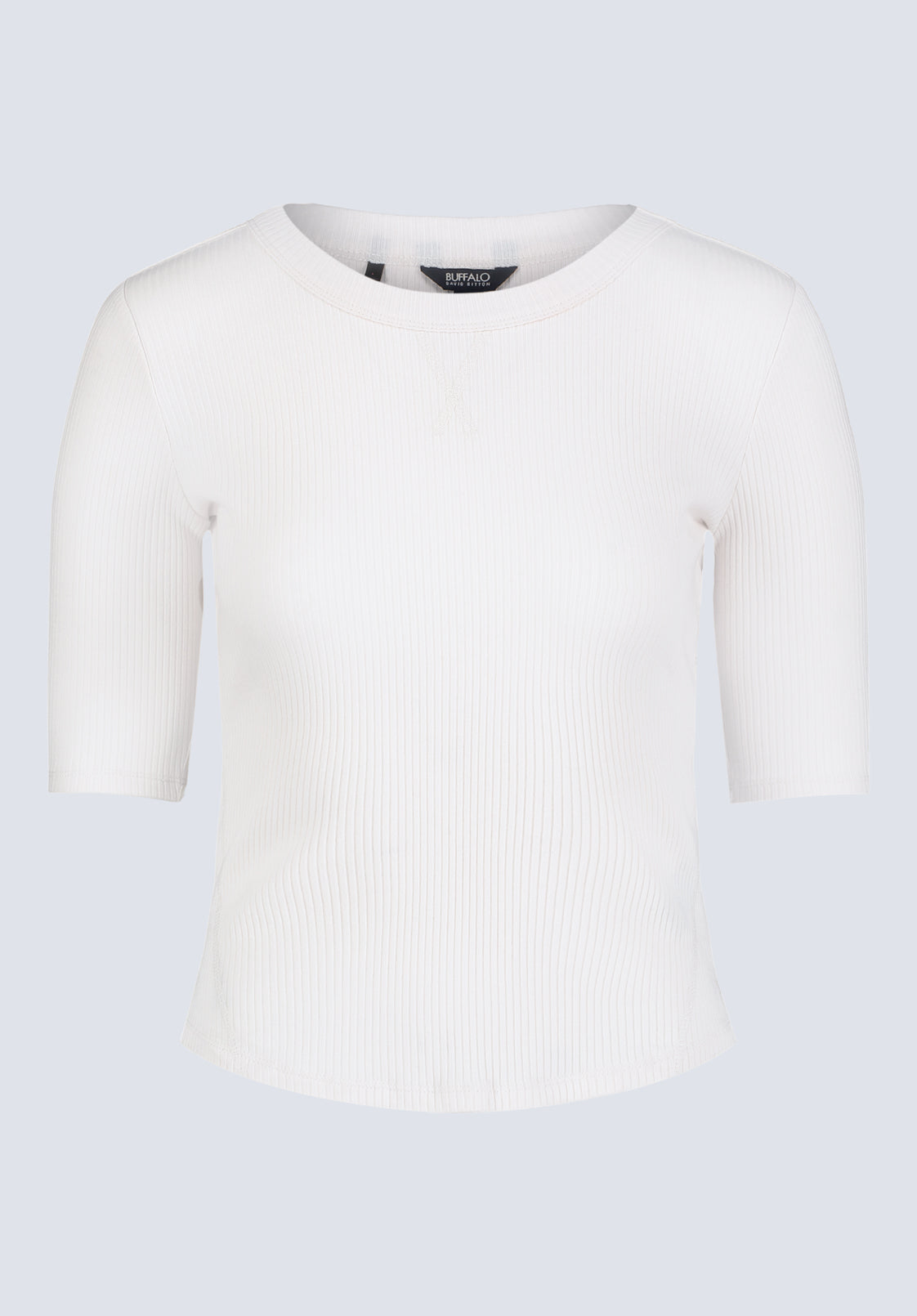 Tabbey Women's Elbow-Length Sleeve Ribbed Top. White - KT0166F