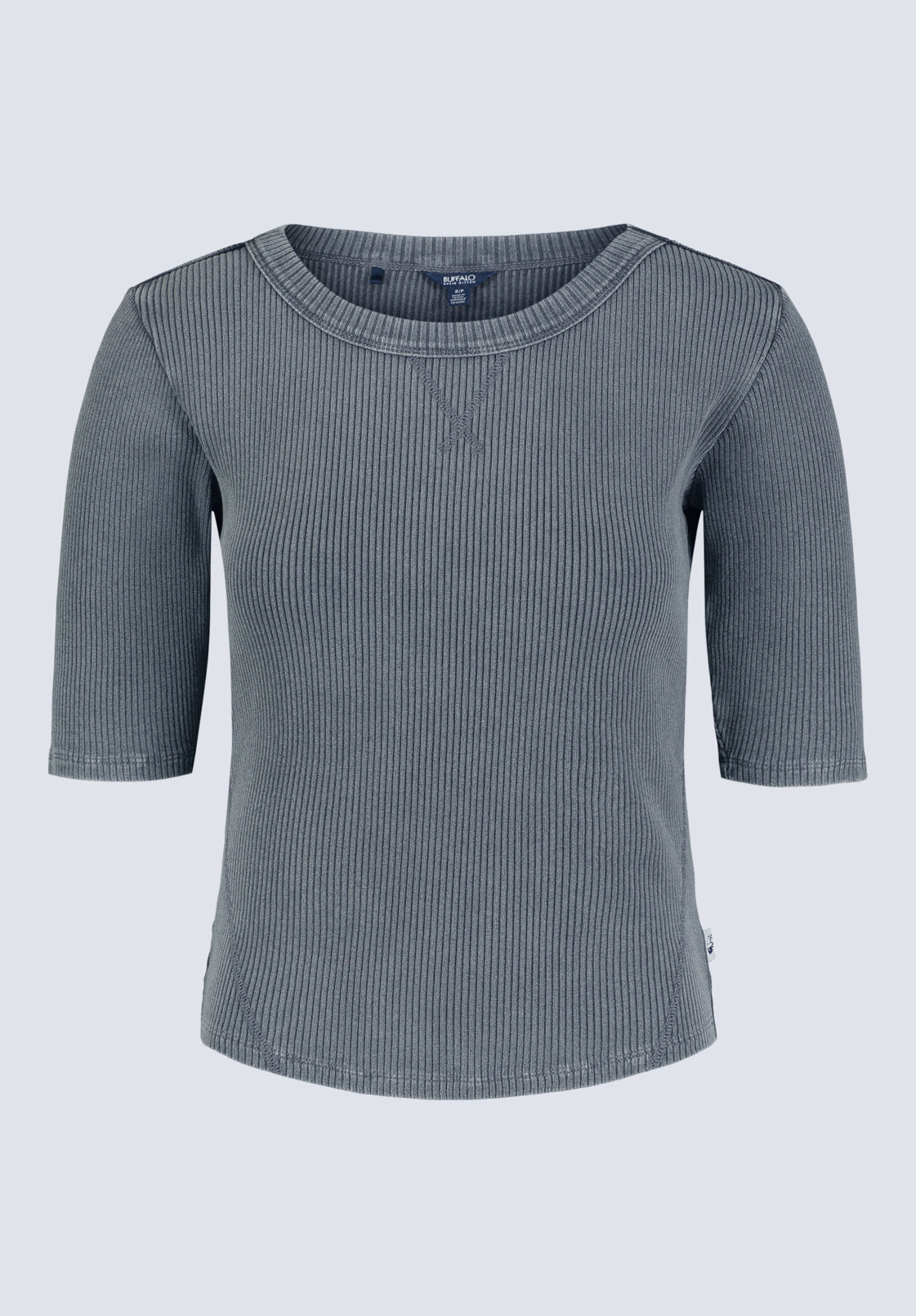Tabbey Women's Elbow-Length Sleeve Ribbed Top. Raven Grey  - KT0152F