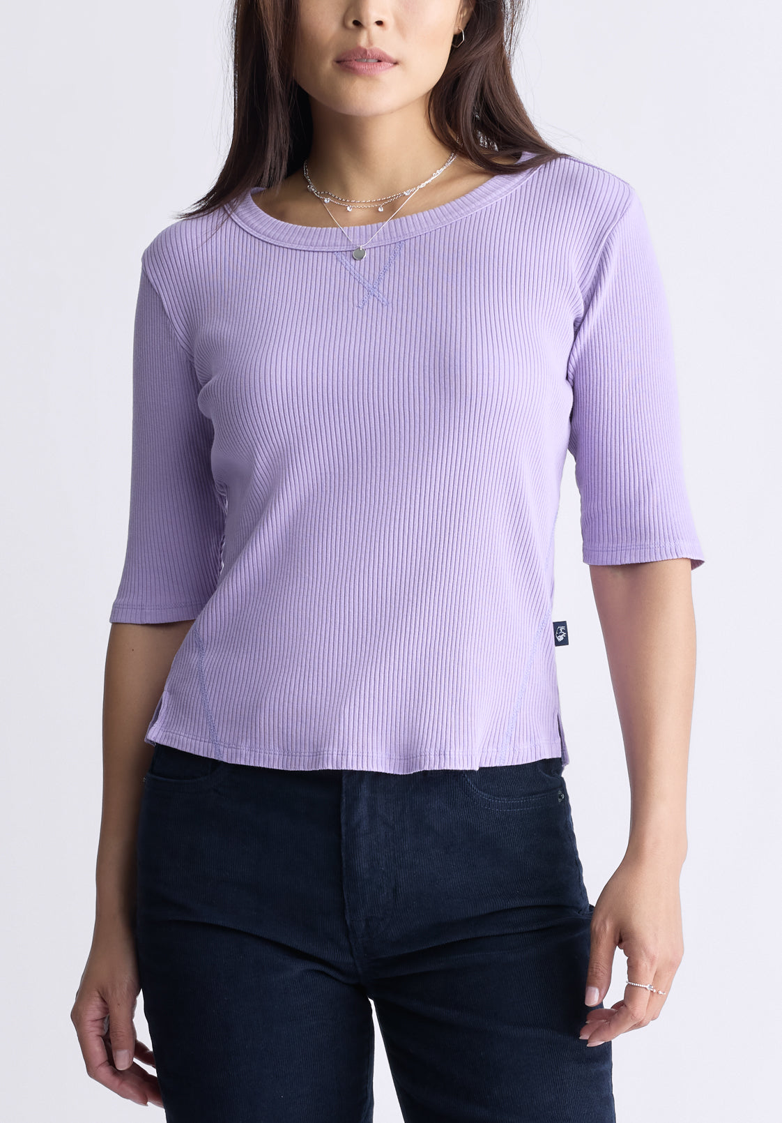 Tabbey Women's Elbow-Length Sleeve Ribbed Top. Purple - KT0152F