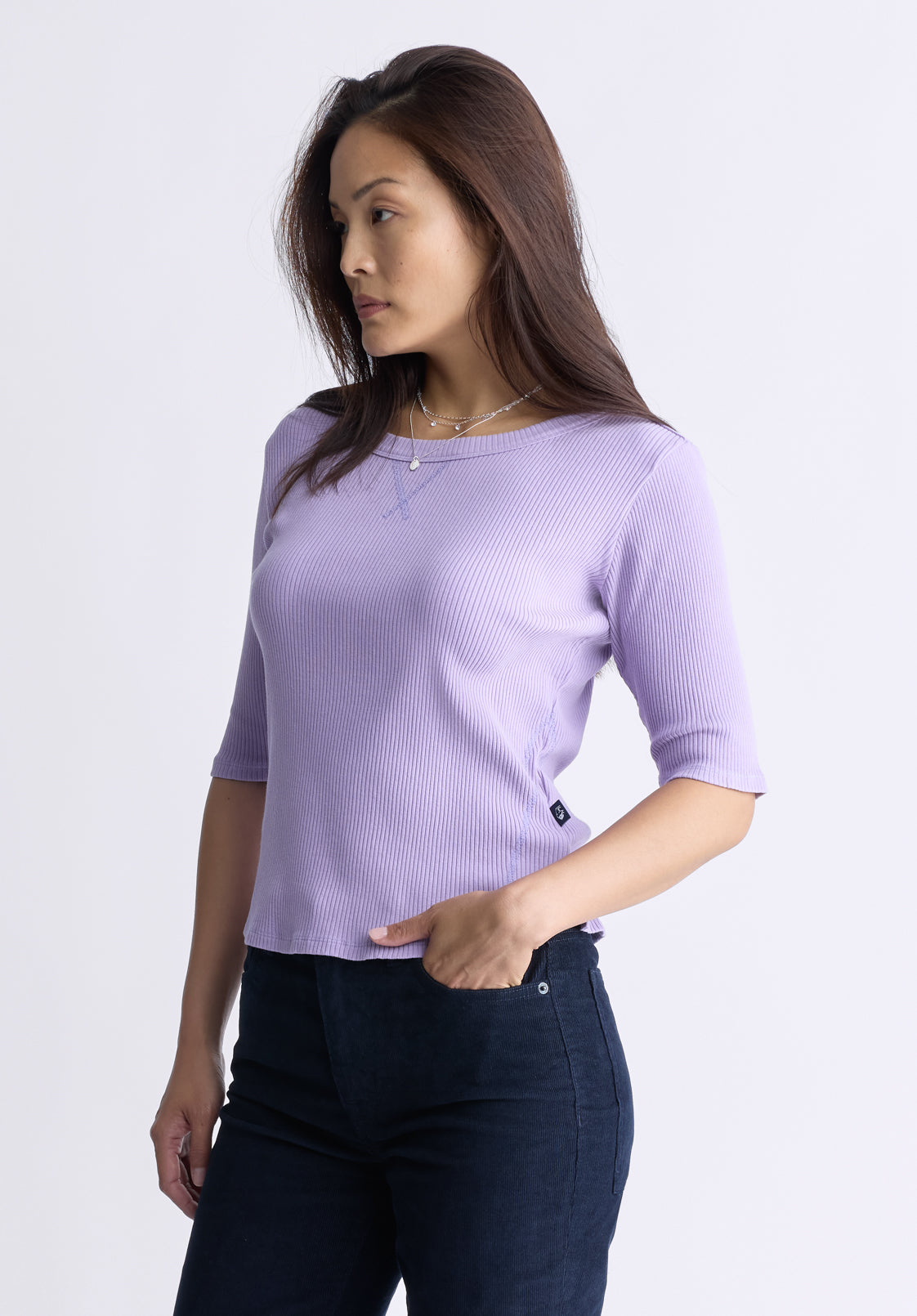 Tabbey Women's Elbow-Length Sleeve Ribbed Top. Purple - KT0152F