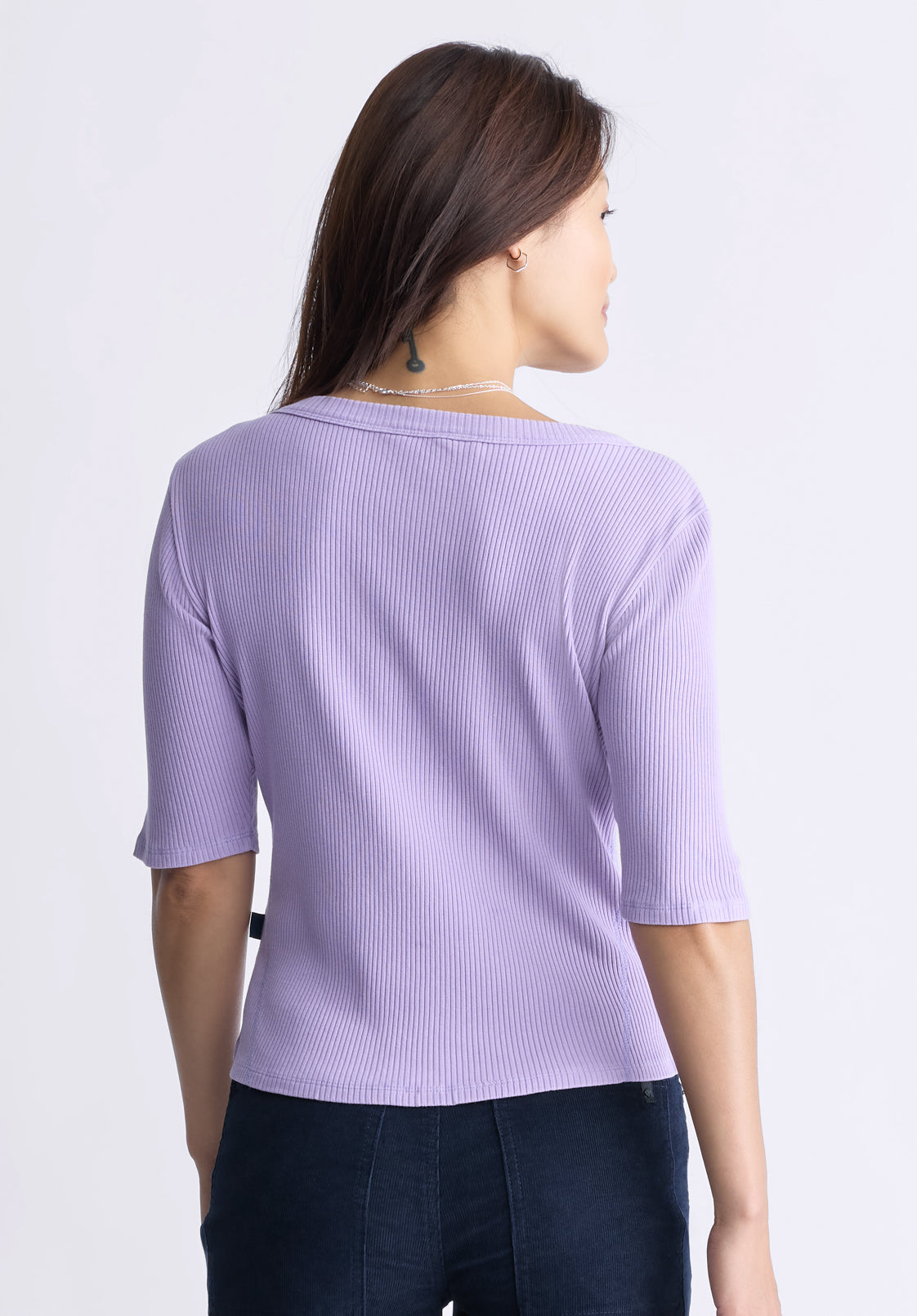 Tabbey Women's Elbow-Length Sleeve Ribbed Top. Purple - KT0152F