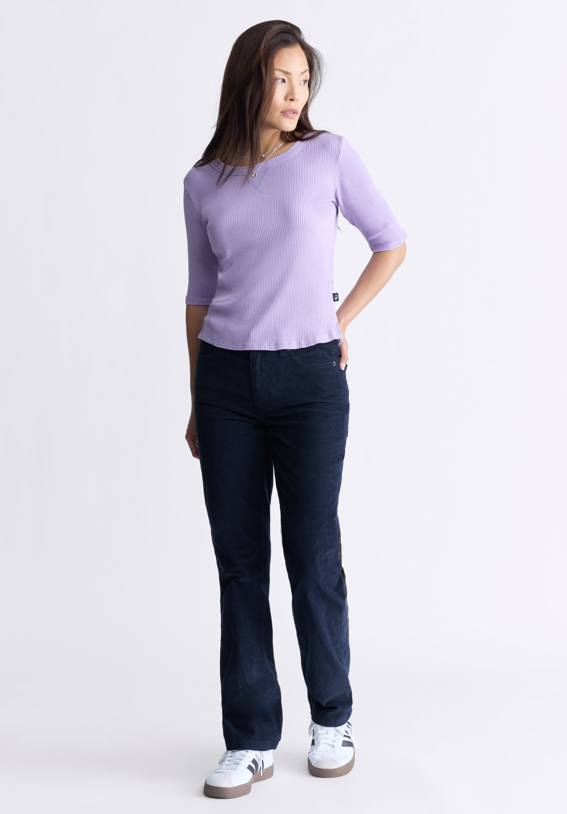 Tabbey Women's Elbow-Length Sleeve Ribbed Top. Purple - KT0152F