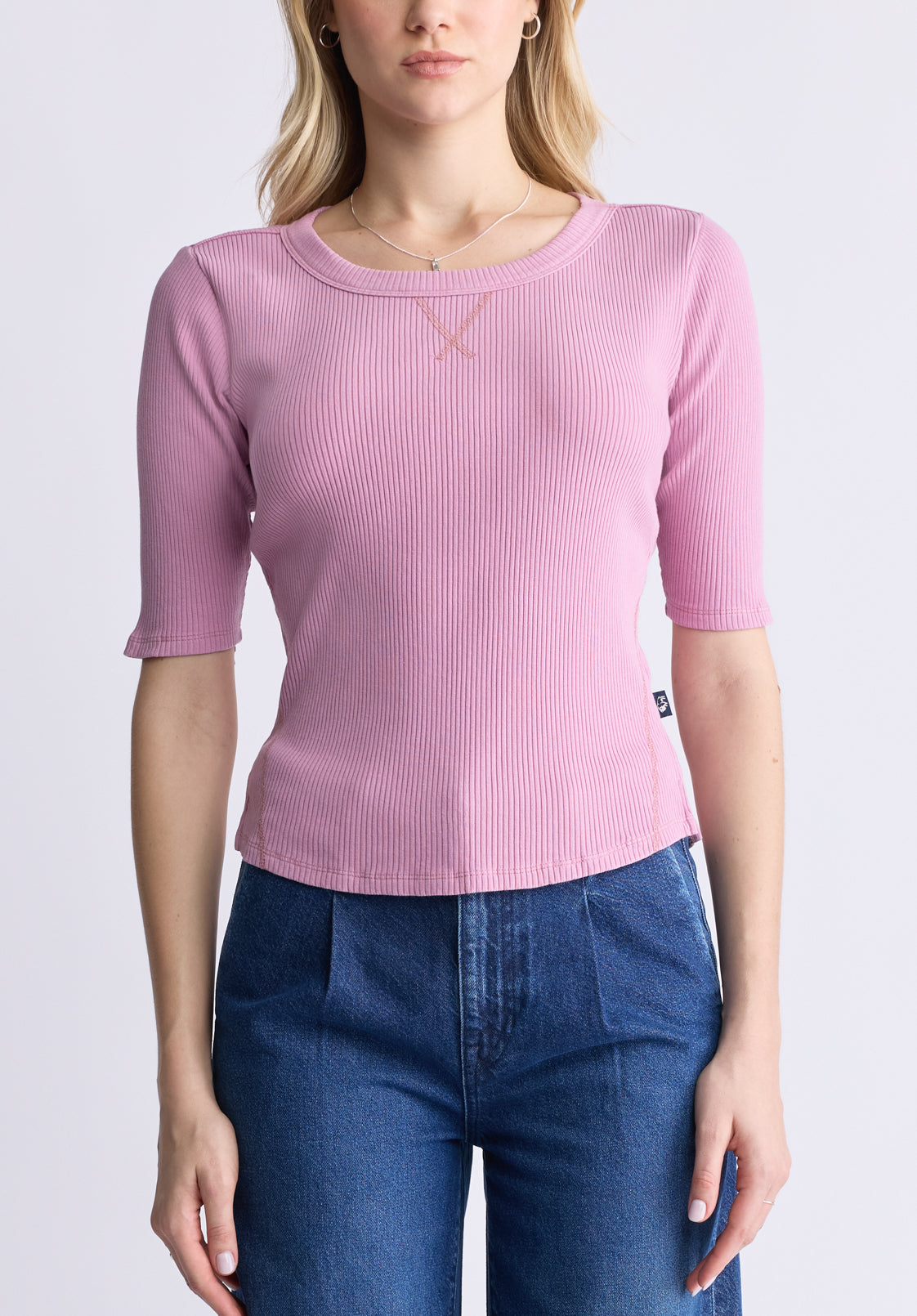 Tabbey Women's Elbow-Length Sleeve Ribbed Top. Lilas Pink - KT0152F