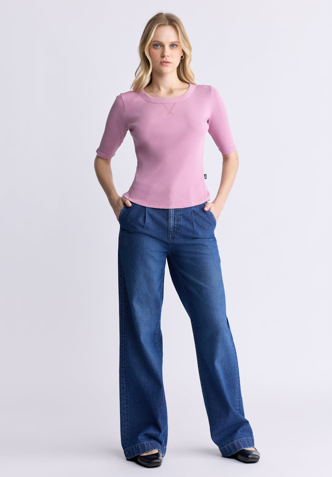 Tabbey Women's Elbow-Length Sleeve Ribbed Top. Lilas Pink - KT0152F