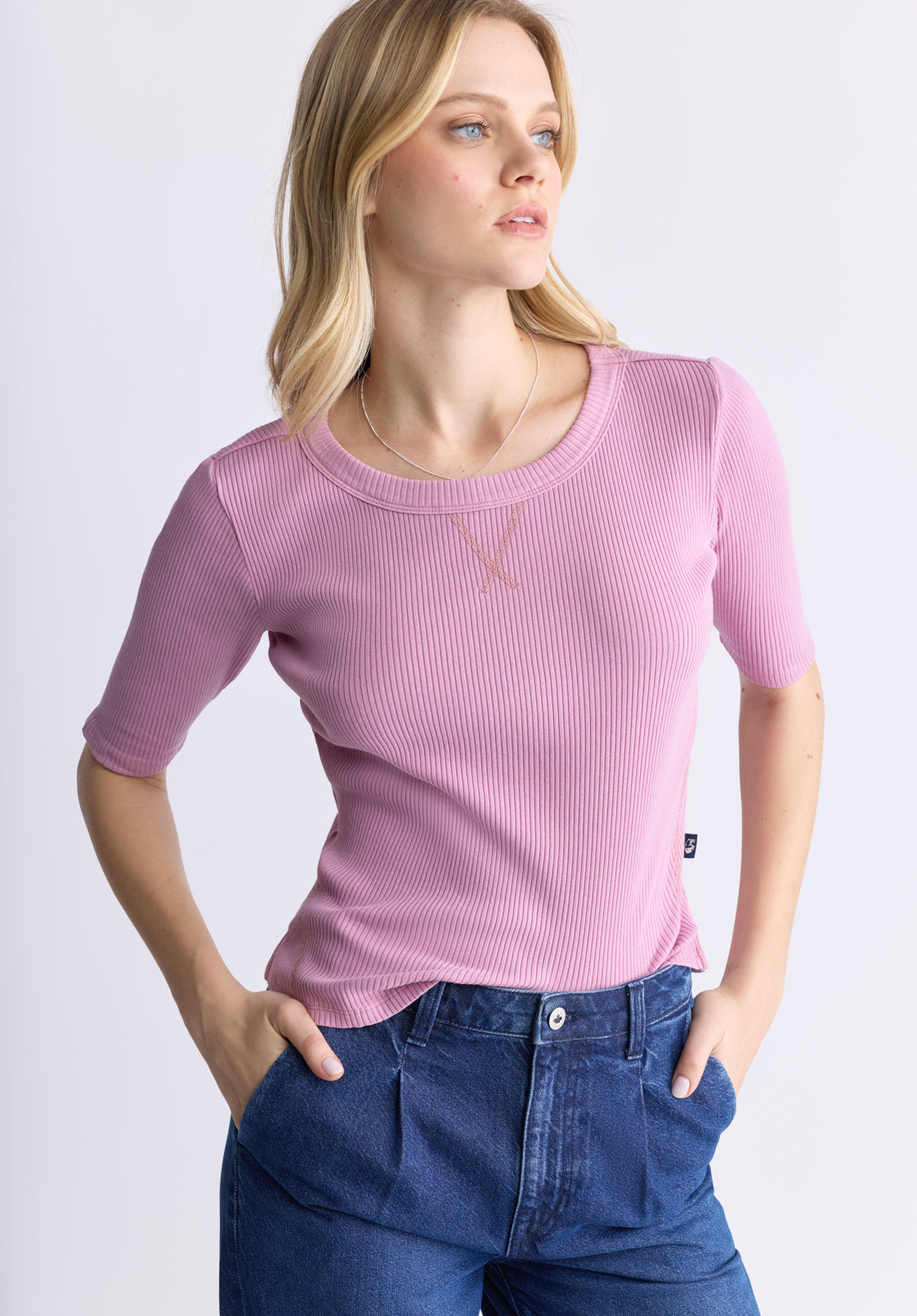 Tabbey Women's Elbow-Length Sleeve Ribbed Top. Lilas Pink - KT0152F