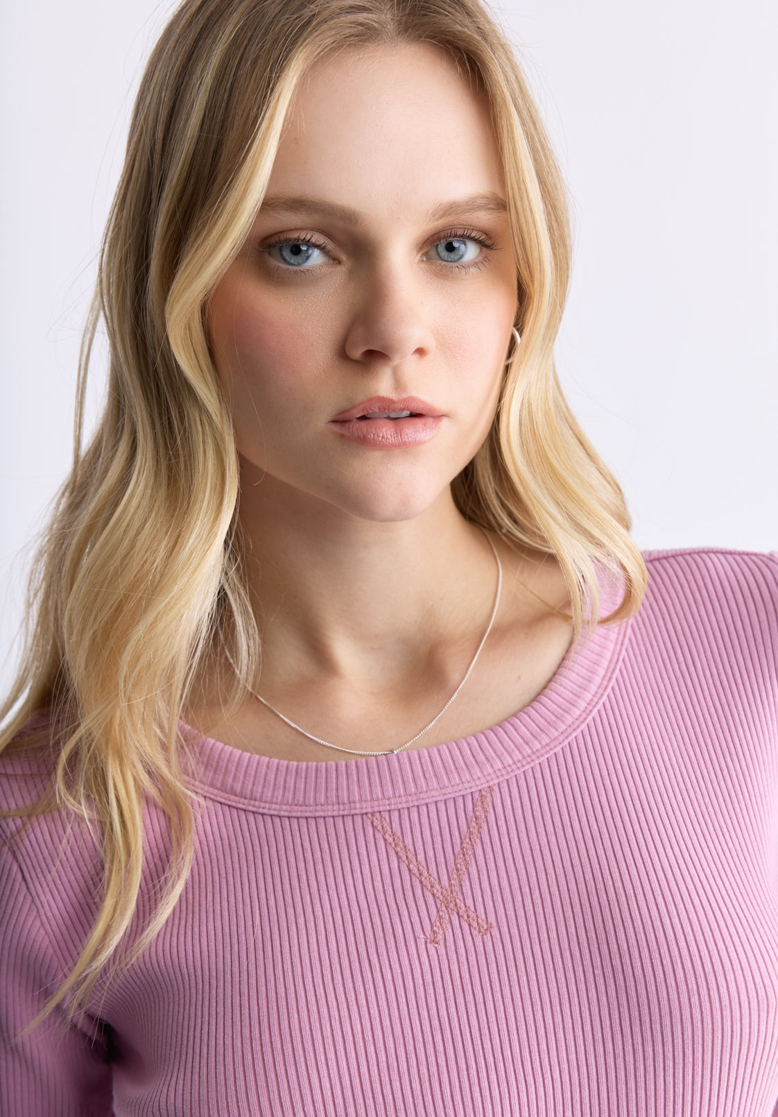 Tabbey Women's Elbow-Length Sleeve Ribbed Top. Lilas Pink - KT0152F