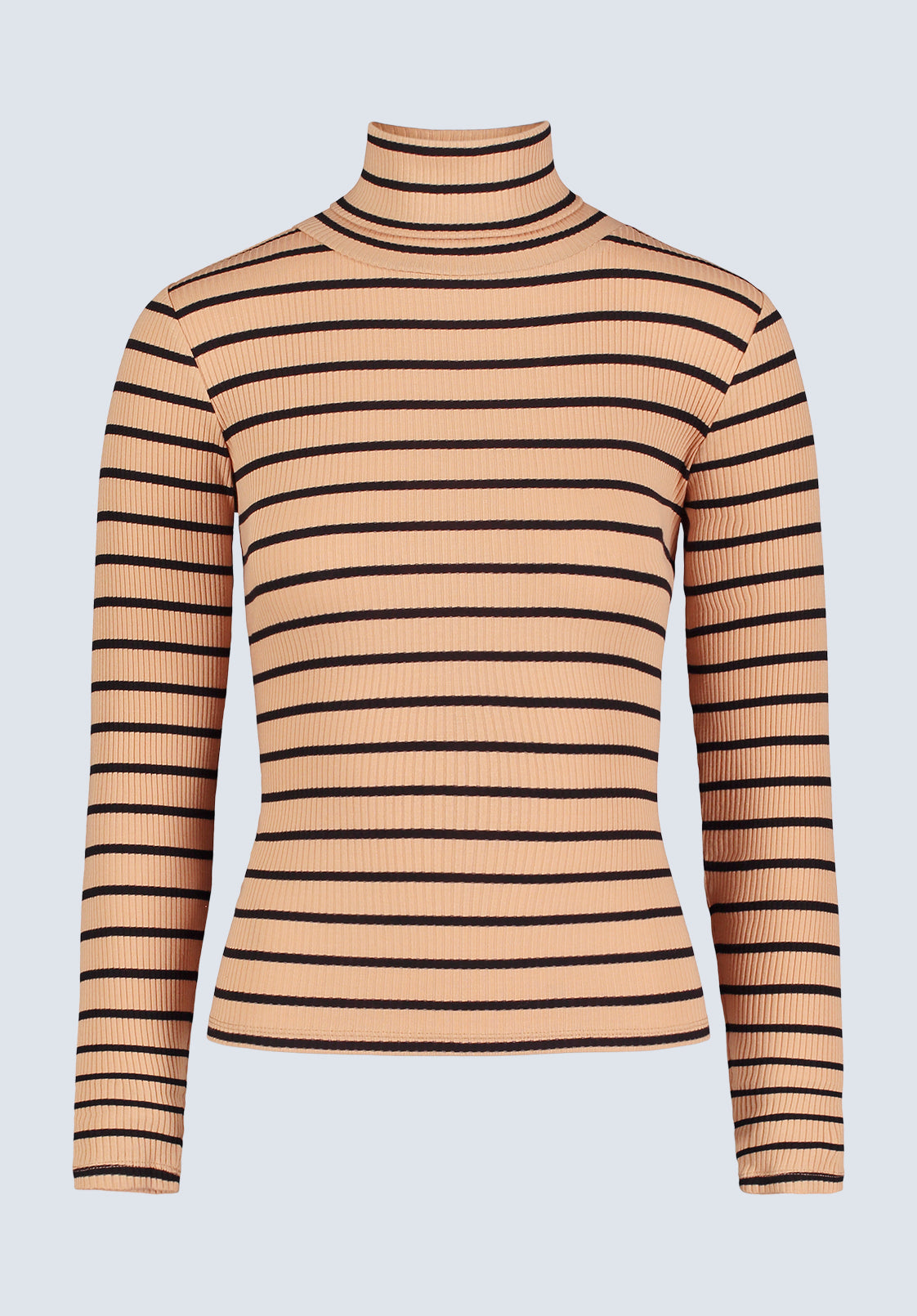 Mavra Women's Striped Ribbed Turtleneck Top. Beige - KT0161F
