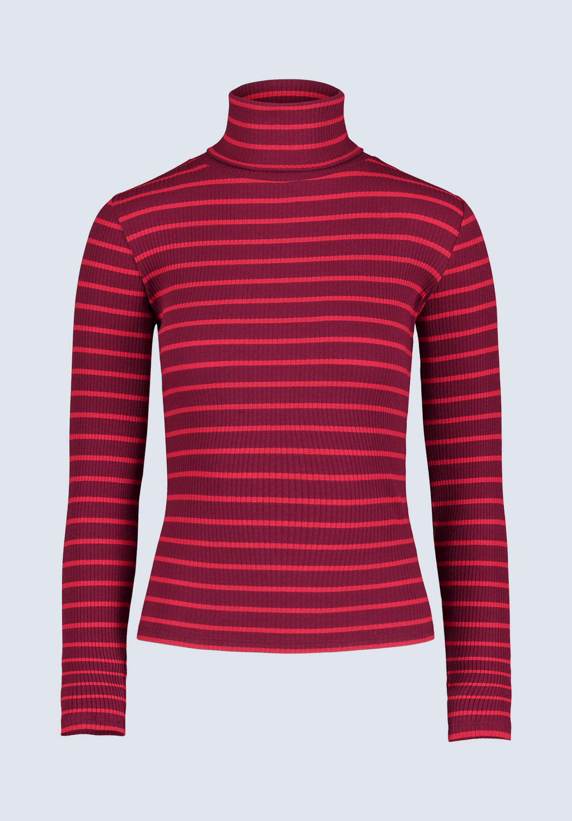 Mavra Women's Striped Ribbed Turtleneck Top. Red - KT0161F