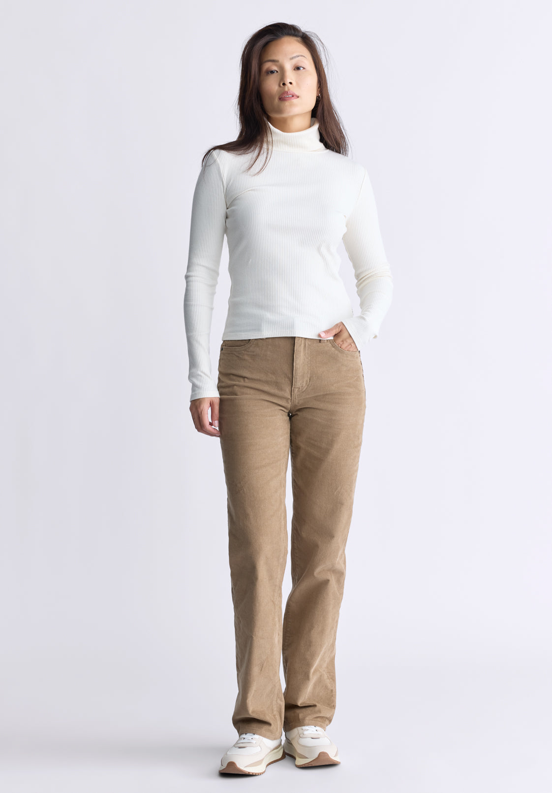 Mavra Women's Ribbed Turtleneck Top. Egret White - KT0164F
