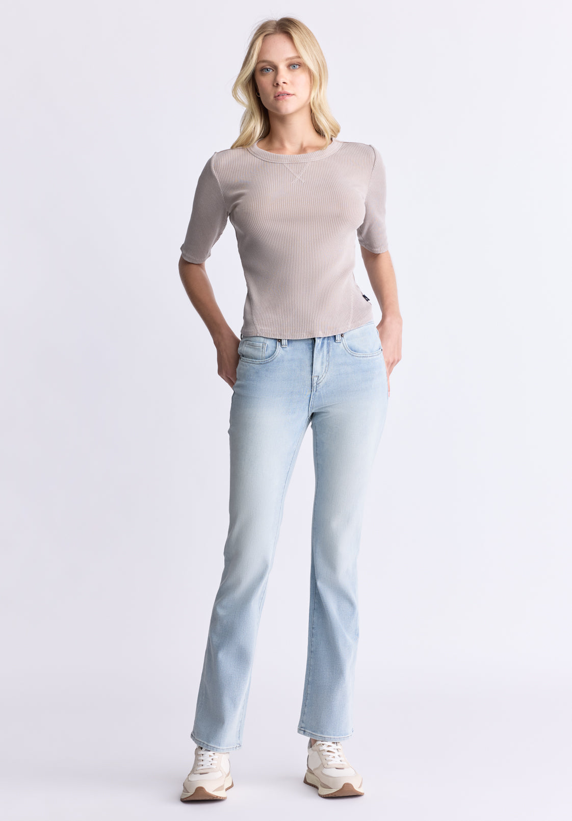Tabbey Women's Ribbed Half-Sleeve Top. Taupe - KT0172H