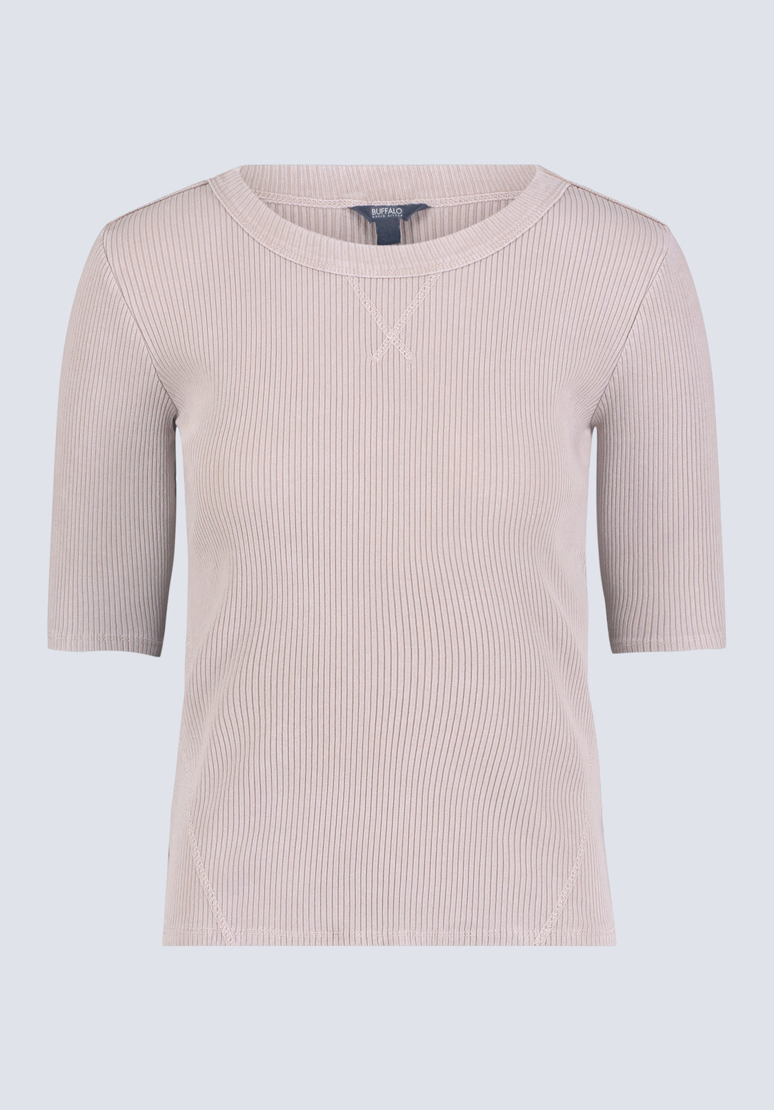 Tabbey Women's Ribbed Half-Sleeve Top. Taupe - KT0172H