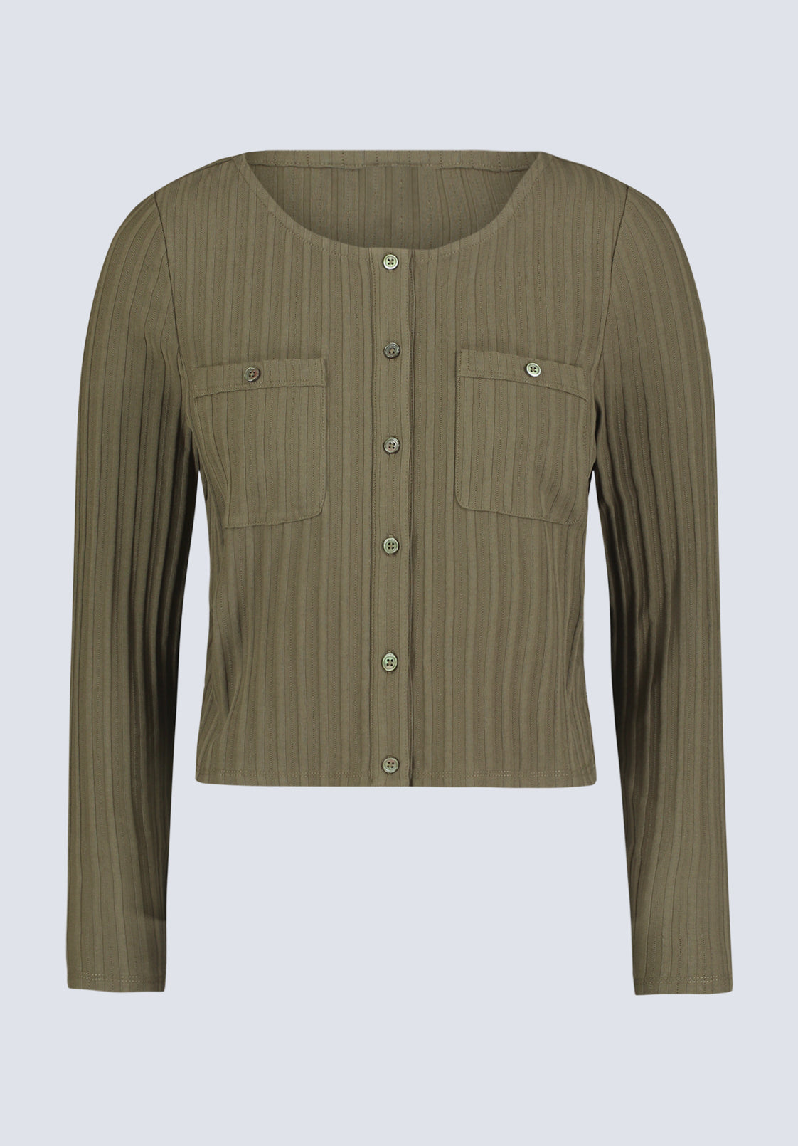 Albertina Women's Ribbed Long-Sleeve Button-Up Top. Olive Green - KT0205H