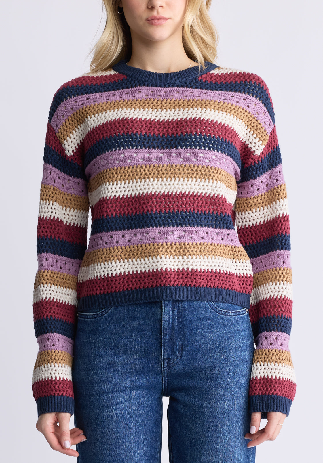 Wrenlee Women's Striped Openwork Knit Sweater. Beaujolais - SW0074F