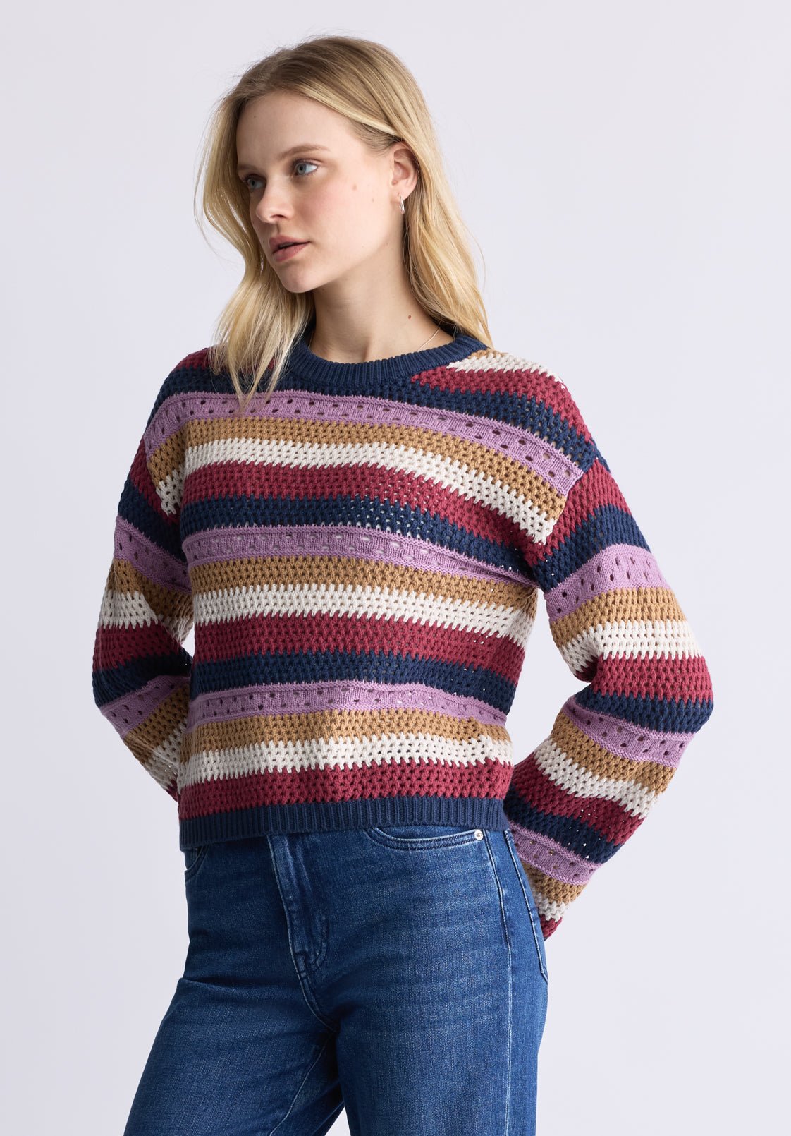 Wrenlee Women's Striped Openwork Knit Sweater. Beaujolais - SW0074F