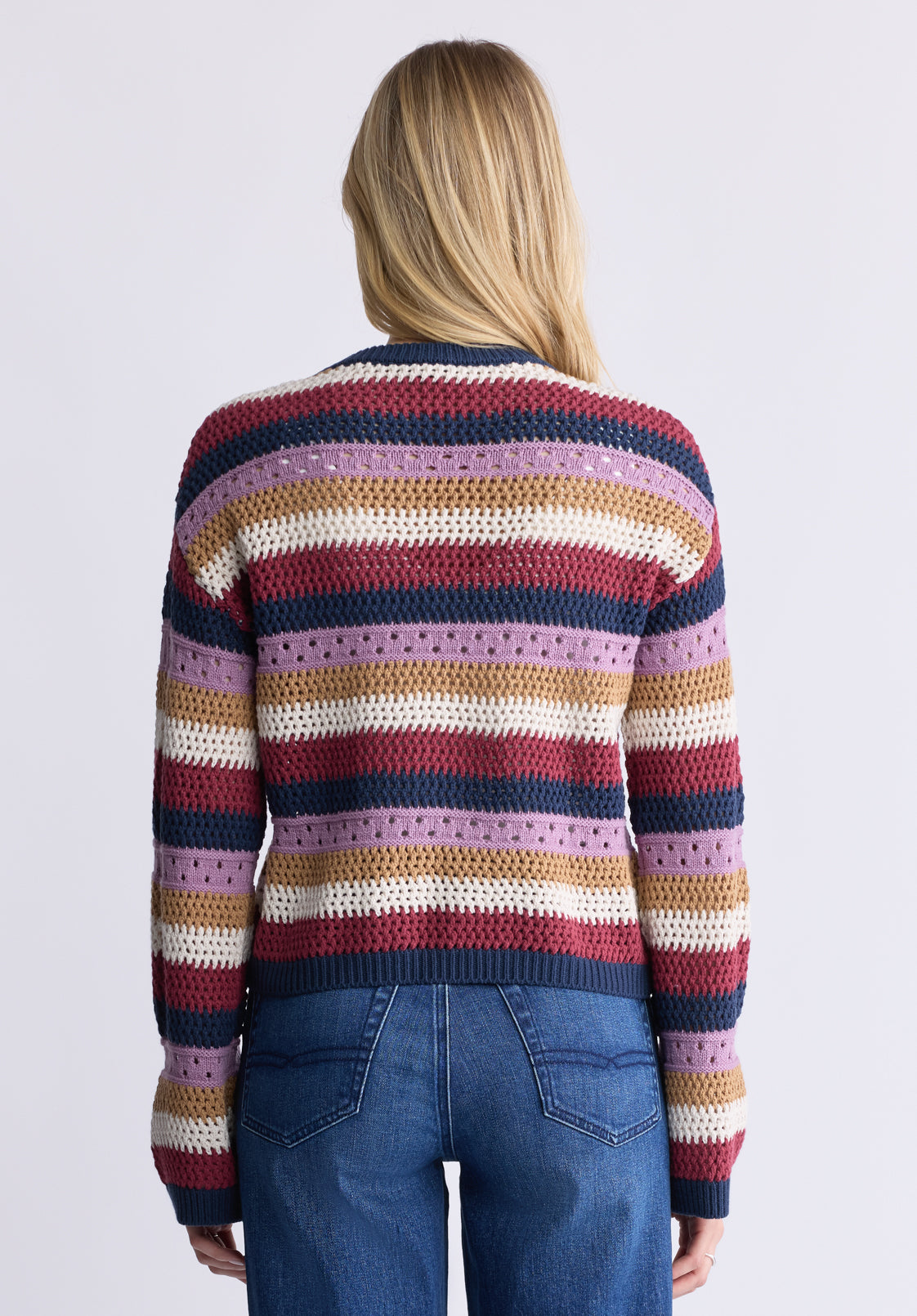 Wrenlee Women's Striped Openwork Knit Sweater. Beaujolais - SW0074F