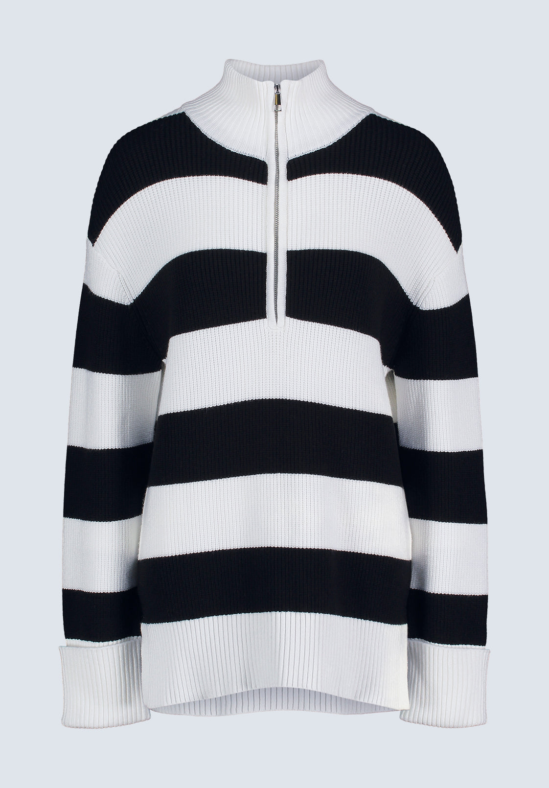 Storme Women's Striped Quarter-zip Oversized Sweater. Black & White - SW0089H