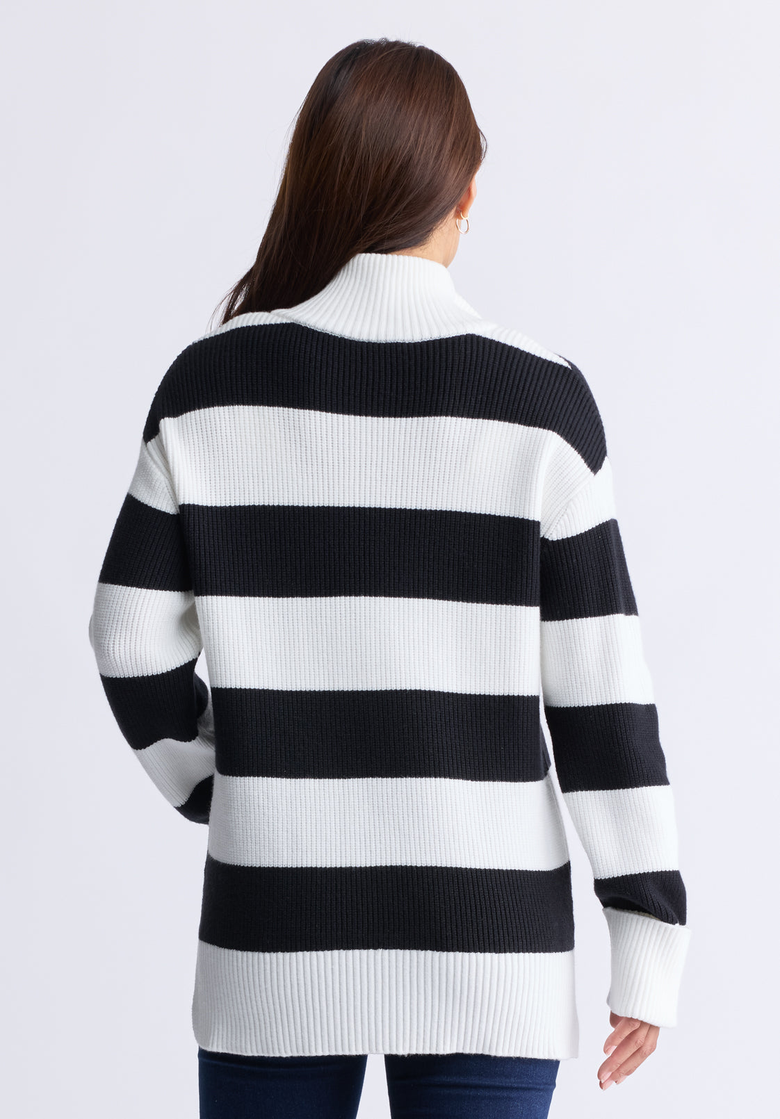 Storme Women's Striped Quarter-zip Oversized Sweater. Black & White - SW0089H