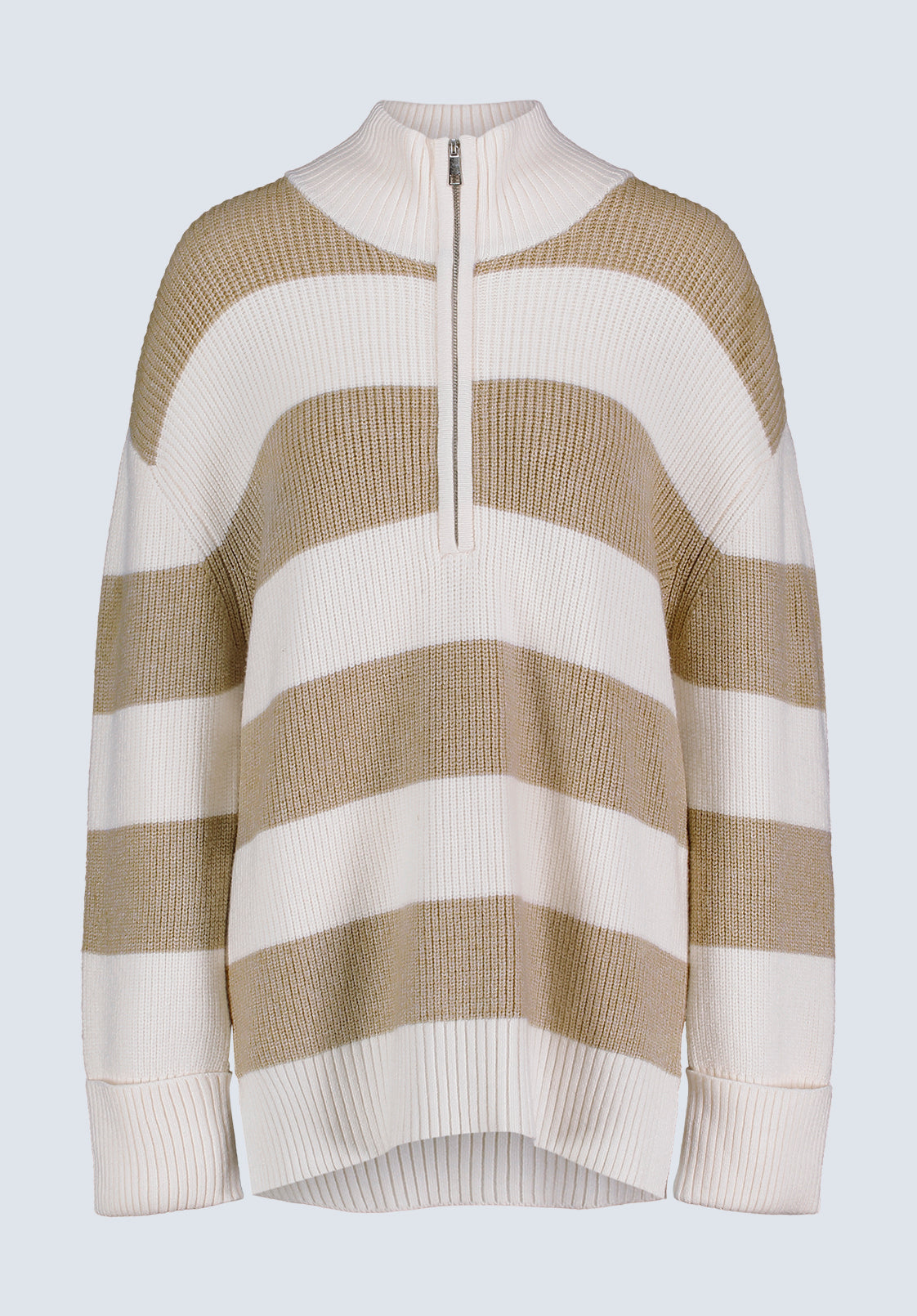 Storme Women's Striped Quarter-zip Oversized Sweater. Tan & White - SW0089H
