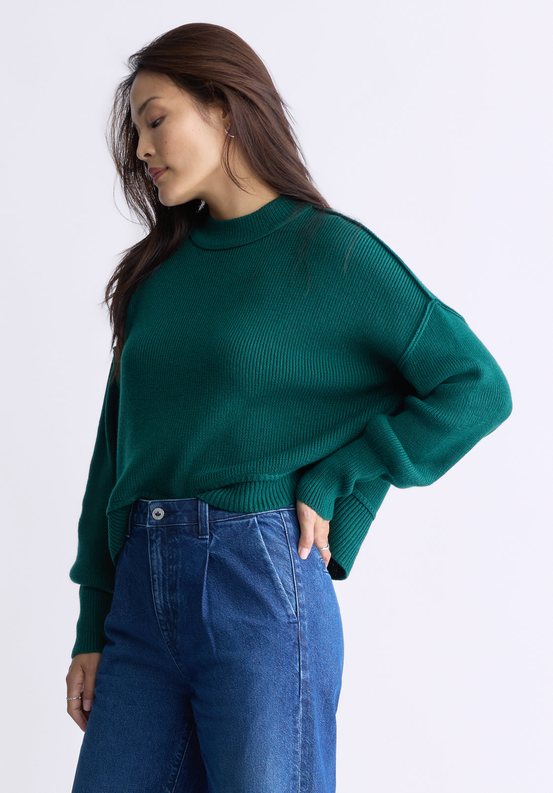 Seema Women's Long-Sleeve Loose-Fit Sweater. Forest Green - SW0095F