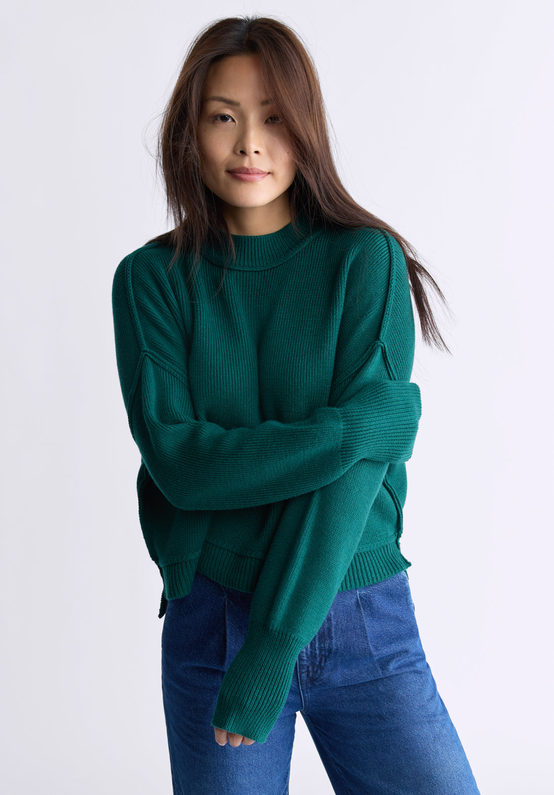 Seema Women's Long-Sleeve Loose-Fit Sweater. Forest Green - SW0095F