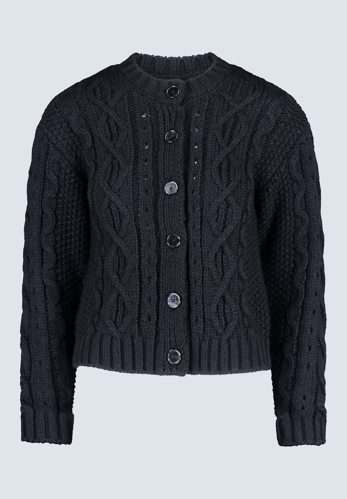 Temperance Women's Cable-Knit Button-Up Cardigan. Black - SW0096F