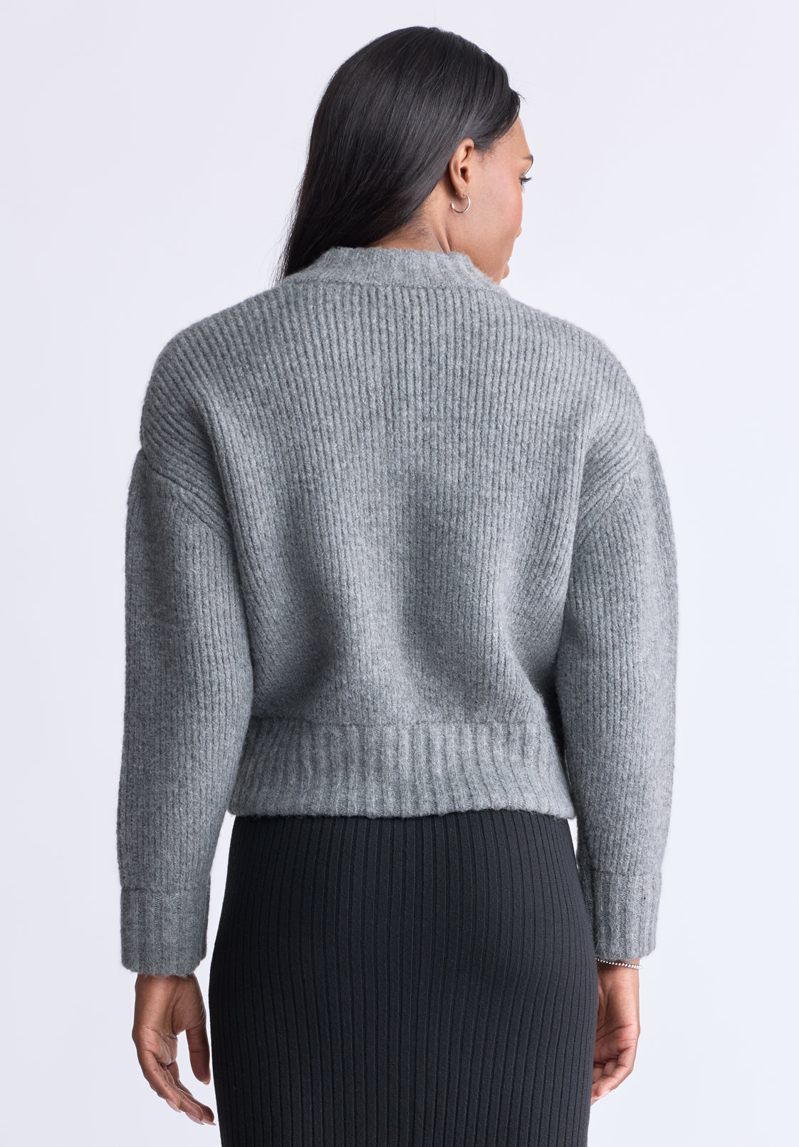 Rudie Women's Ribbed Knit Zip-Up Cardigan. Grey - SW0097H