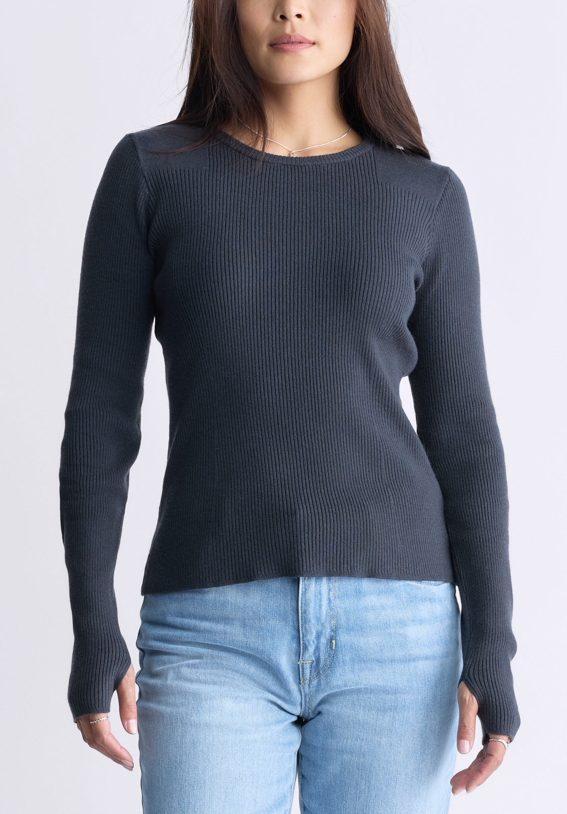 Zoella Women's Close-Fit Ribbed Sweater Top. Raven Grey - SW0098F