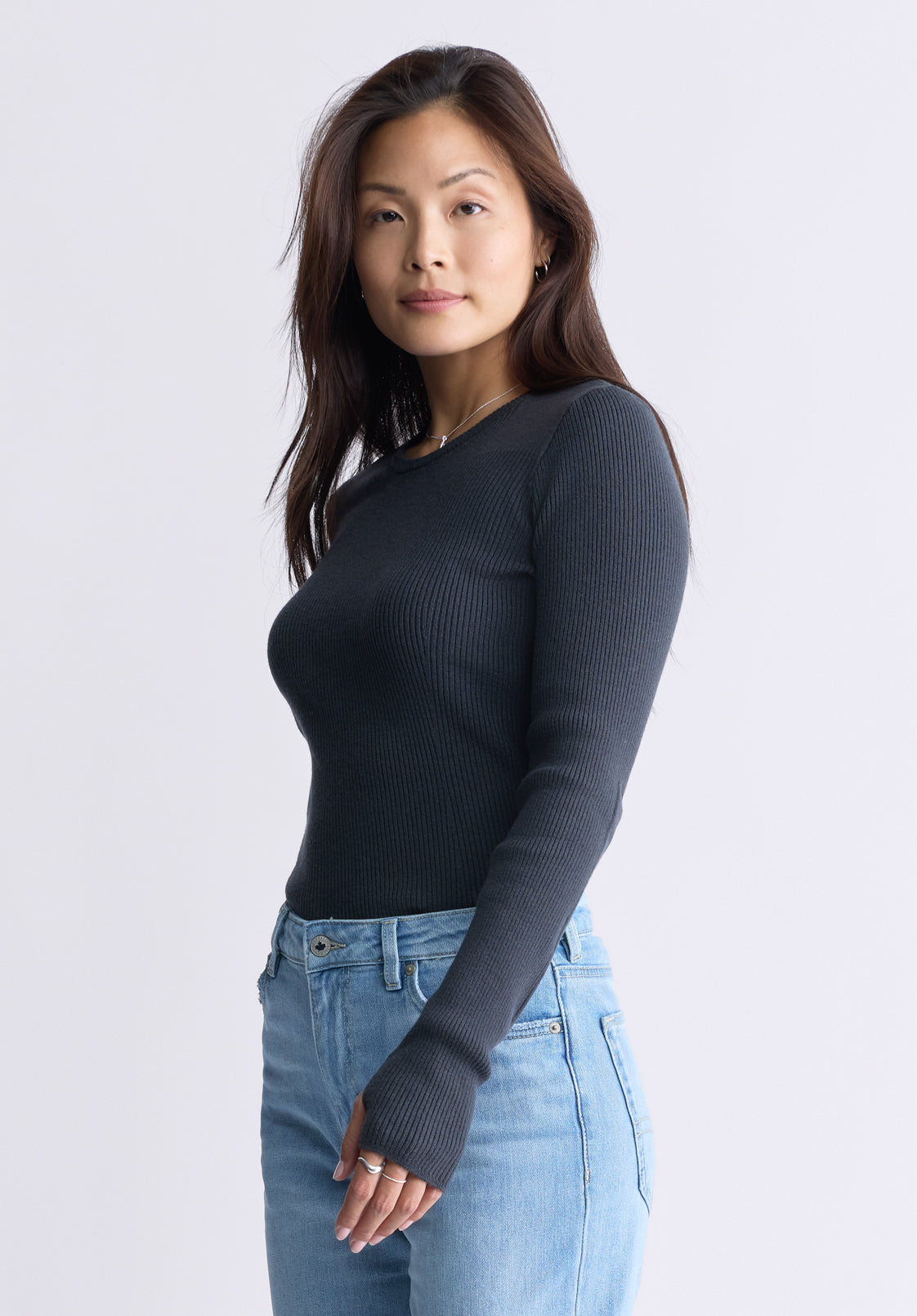 Zoella Women's Close-Fit Ribbed Sweater Top. Raven Grey - SW0098F