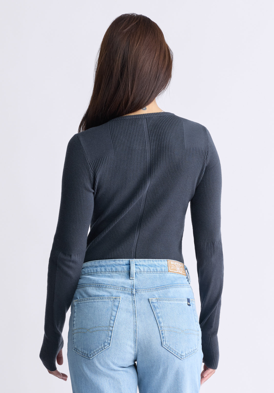 Zoella Women's Close-Fit Ribbed Sweater Top. Raven Grey - SW0098F