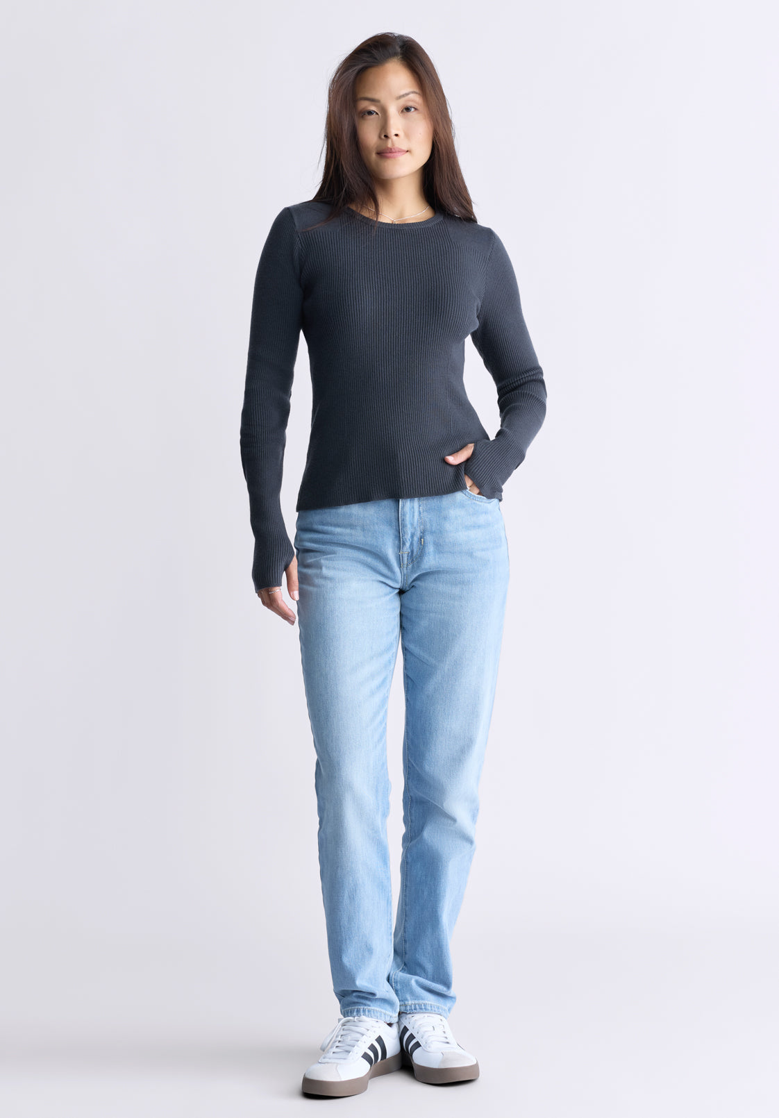 Zoella Women's Close-Fit Ribbed Sweater Top. Raven Grey - SW0098F