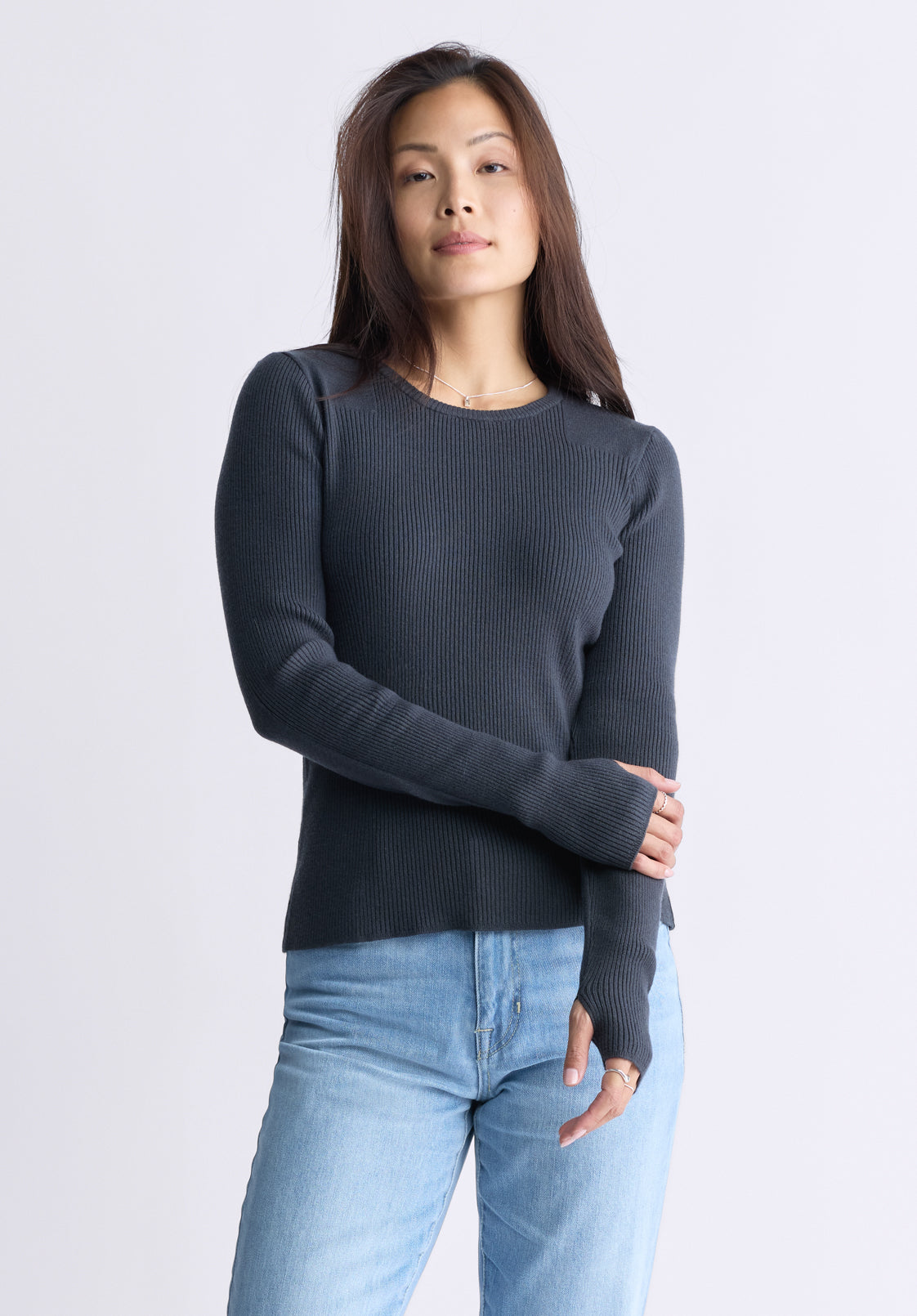 Zoella Women's Close-Fit Ribbed Sweater Top. Raven Grey - SW0098F