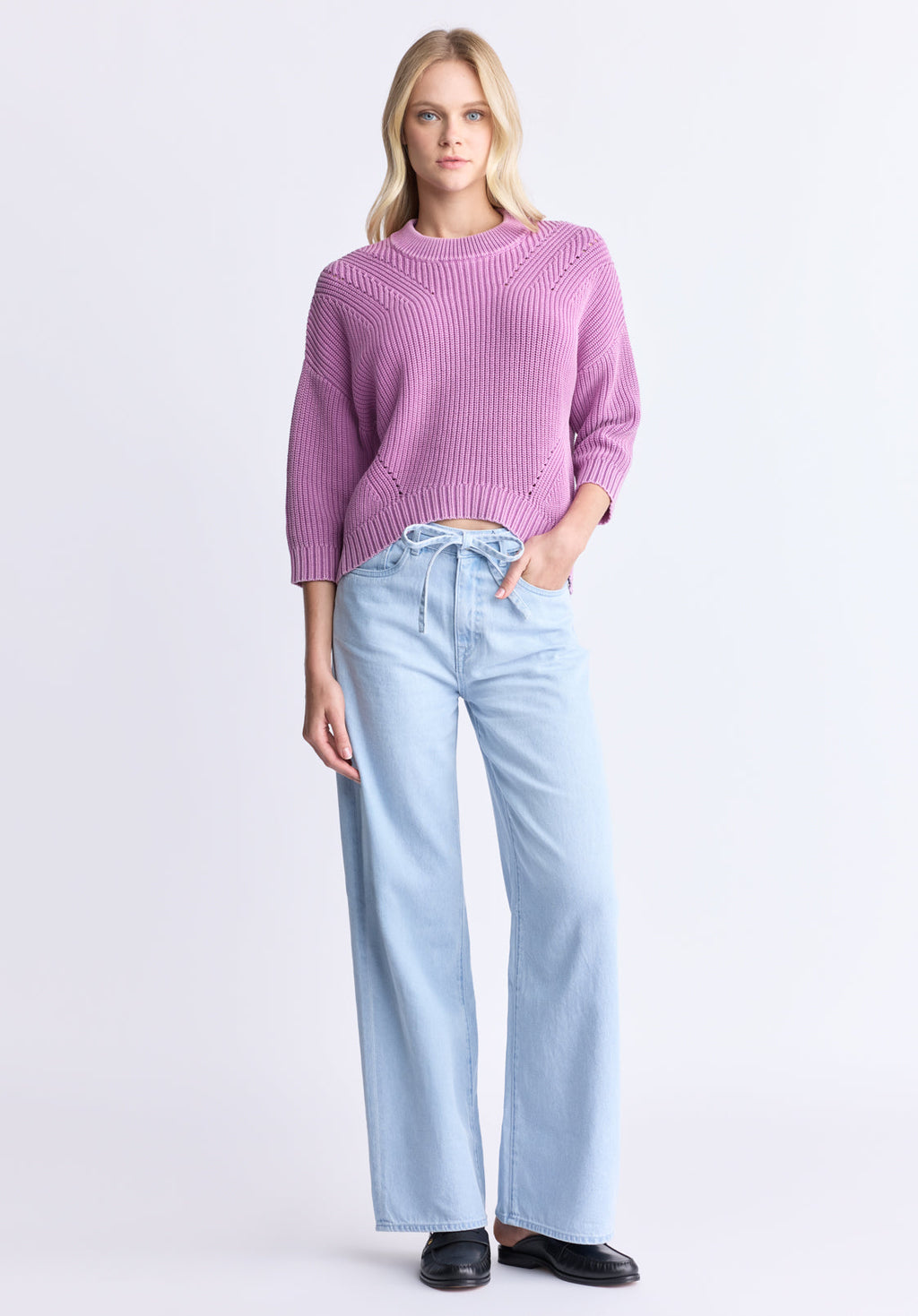 Kassanda Women's 3/4 Sleeve Knit Sweater. Purple - SW0100H