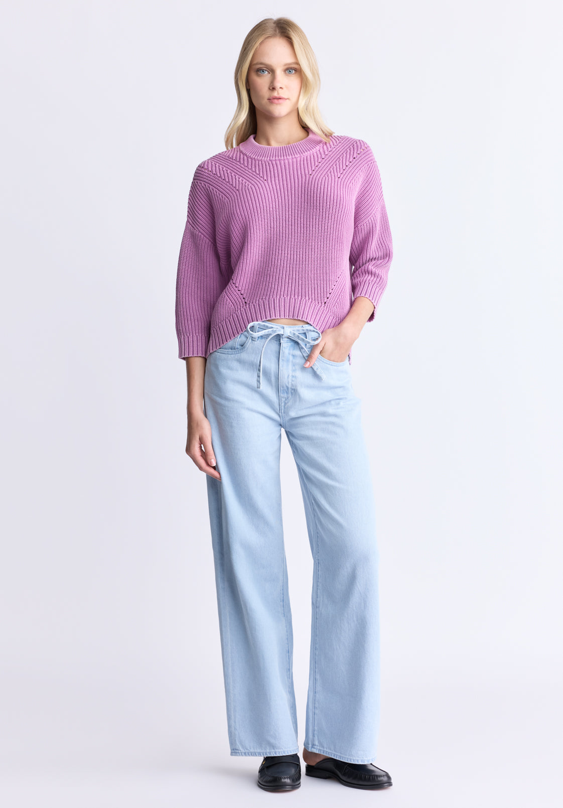 Kassanda Women's 3/4 Sleeve Knit Sweater. Purple - SW0100H