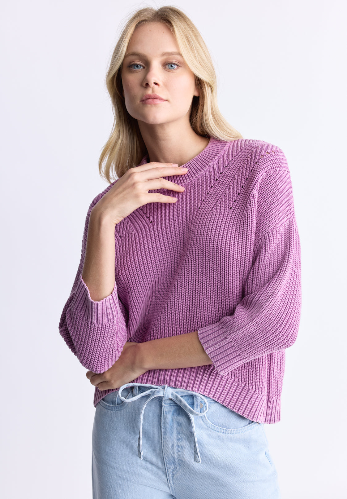 Kassanda Women's 3/4 Sleeve Knit Sweater. Purple - SW0100H