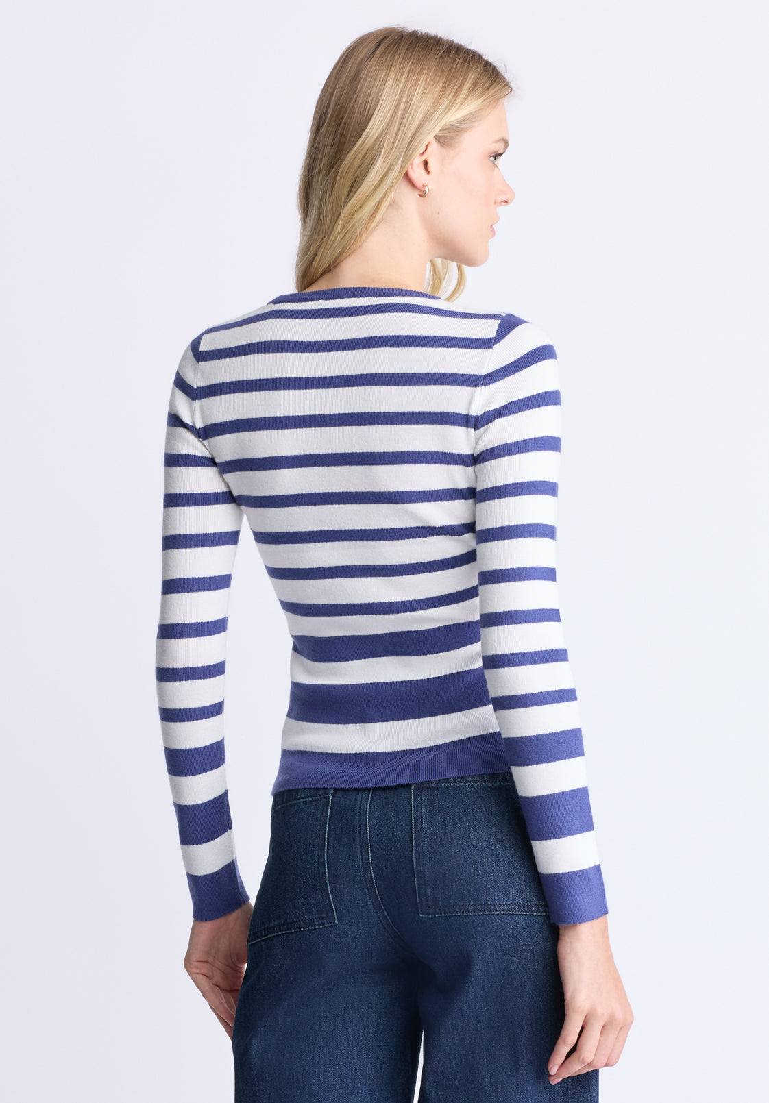 Scotlyn Women's Striped Long-Sleeve Sweater. White & Blue - SW0103H