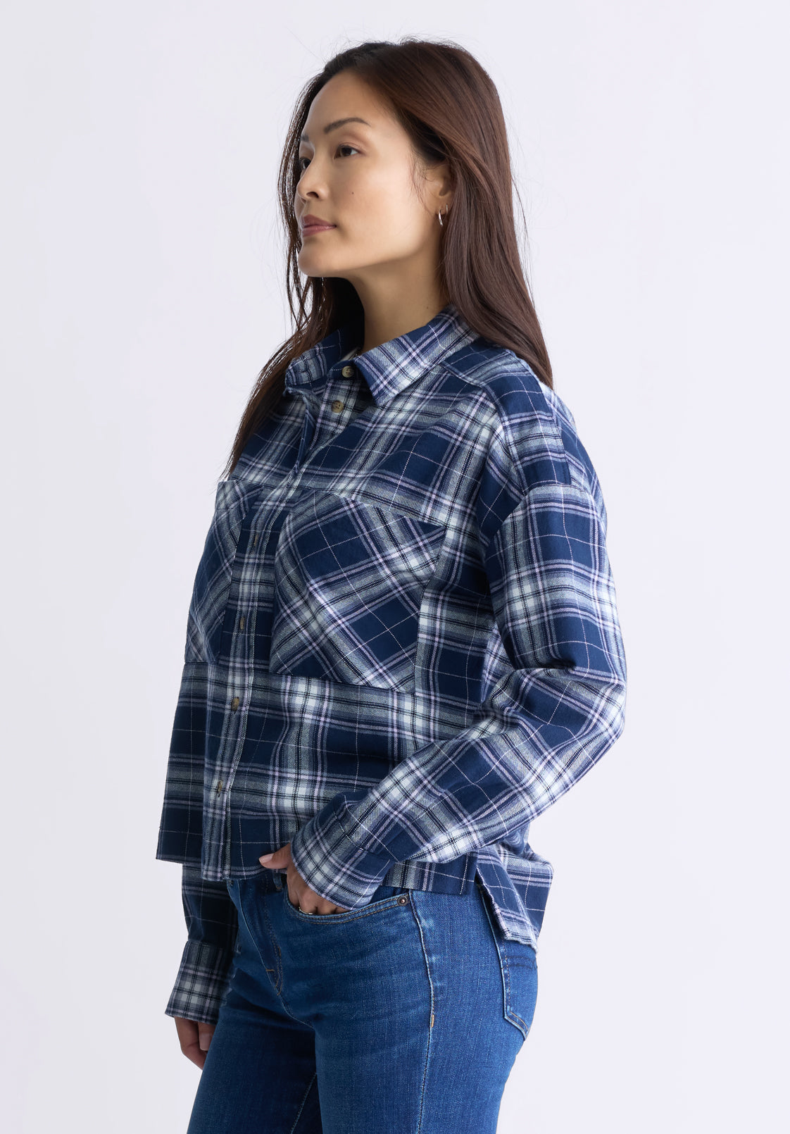 Enid Women's Plaid Shirt. Navy - WT0126F