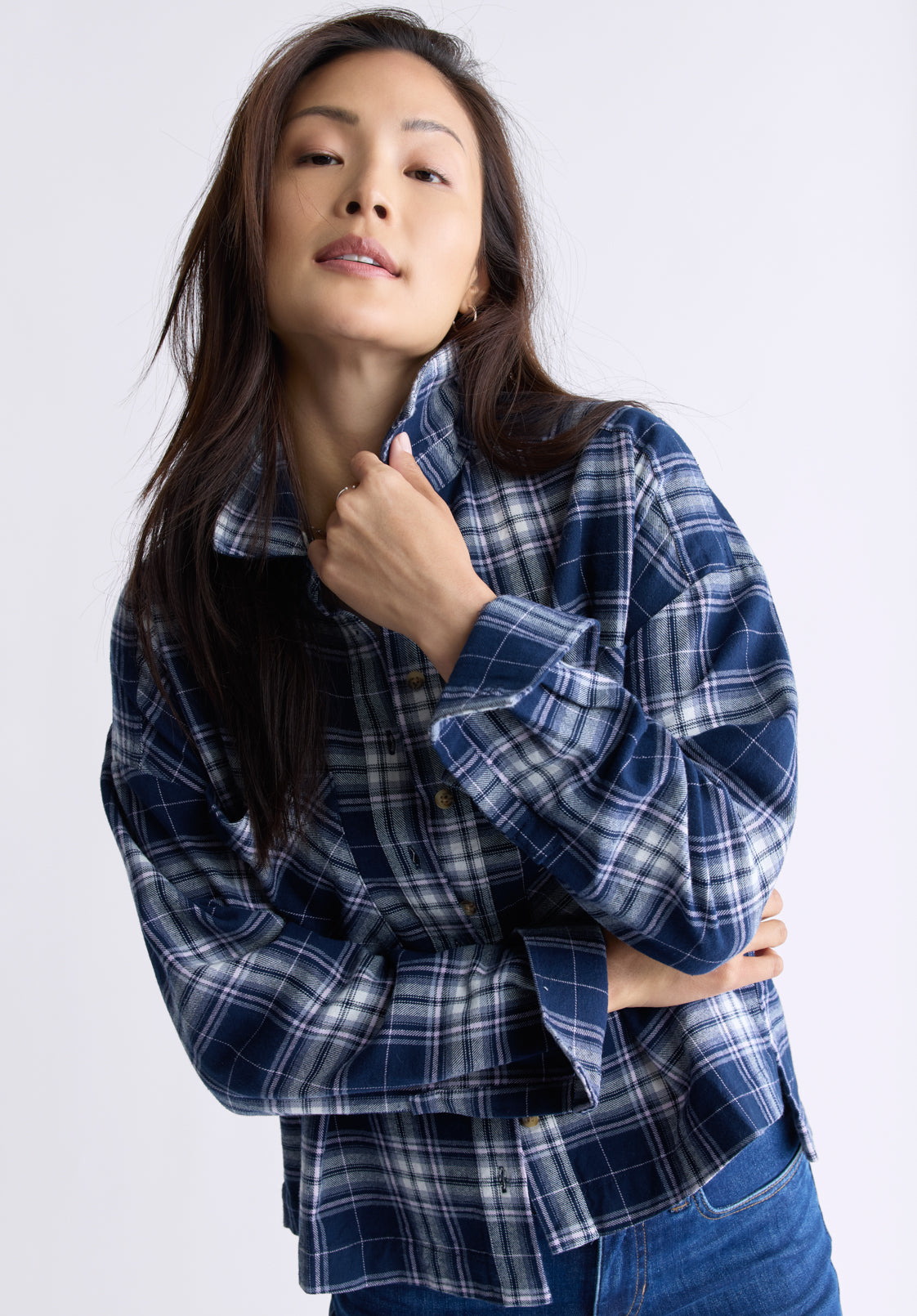 Enid Women's Plaid Shirt. Navy - WT0126F